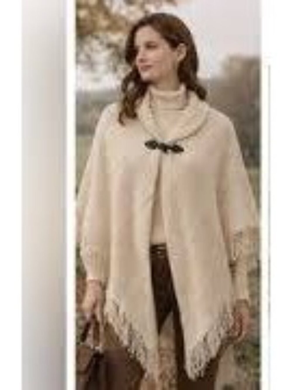 New Charter Club Womens Ivory Raschel-Knit Poncho Wrap With Toggle Closure & Fri - Picture 12 of 12